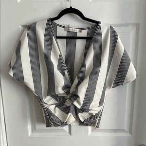 bishop + young White and Gray Crop Tie Front Blouse
